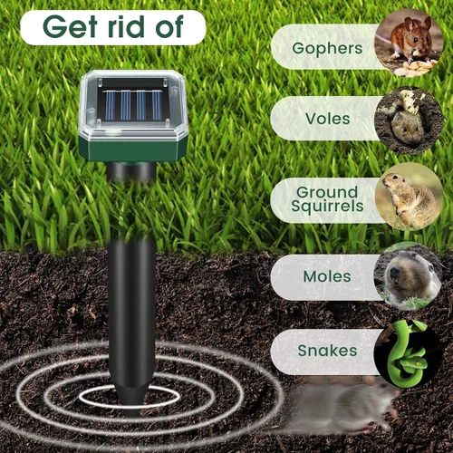 Vista 3 de Mole Repellent Solar Powered, 8-Pack Ultrasonic Repeller Outdoor Yard and Garden, Get Rid of Moles Gopher Vole Groundhog Snake Chipmunk, Waterproof