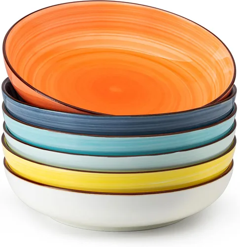 Vista 7 de Sweese Juego de 6 cuencos para pasta, platos de ensalada de cerámica de 30 onzas para lavavajillas y microondas, cuencos de ensalada sólidos