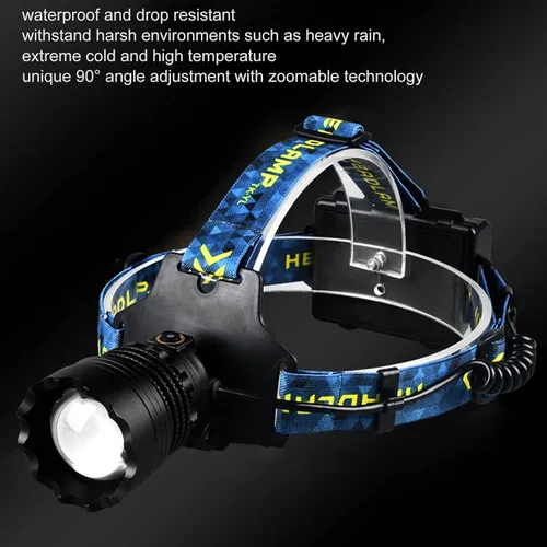 Vista 2 de Linterna frontal recargable por USB, 3000lm 90 grados ajustable manos linterna para acampar al aire libre senderismo correr iluminación
