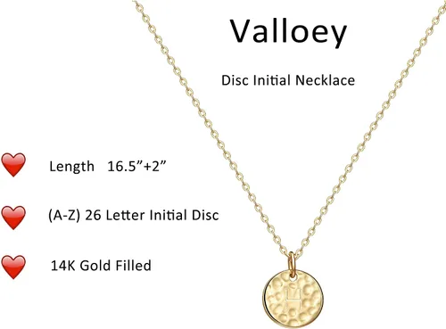 Vista 2 de Valloey Rover - Collares con inicial para mujer, chapado en oro de 14 K, con letra redonda, dije de disco de moneda de doble cara, grabado de la A a