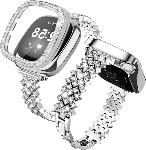 Vista 15 de Correa de reloj brillante compatible con Fitbit Versa 3/Fitbit Sense para mujer, correa ajustable de aleación de cristal con diamantes de imitación