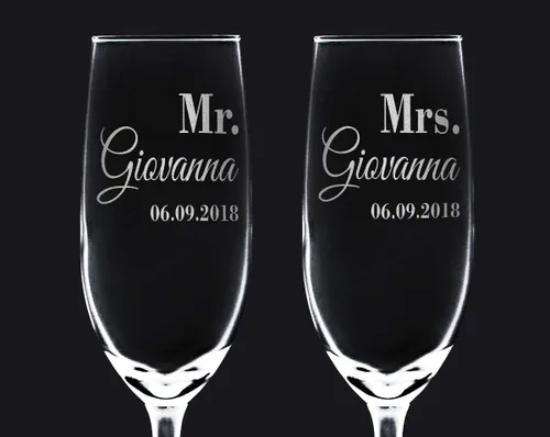 Vista 4 de Mr and Mrs. Grabado Boda Flautas Personalizadas Copas de champán 30 ° 50 Aniversario Mamá Papá
