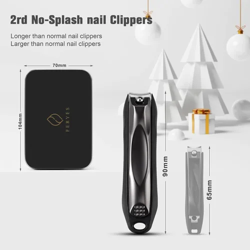 Vista 7 de FERYES Cortaúñas 3 en 1 para uñas de los dedos con recolector de uñas sin salpicaduras y caja de almacenamiento de metal - Cortaúñas para uñas