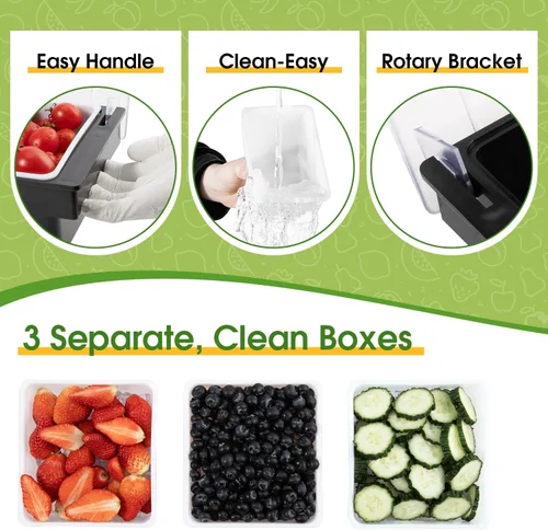 Vista 4 de Bandeja con tapa para frutas, verduras y condimentos con estación de guarnición para bartending y servicio de tacos (2, 3 compartimentos)
