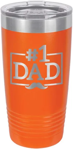Vista 9 de NÚMERO 1 DAD-B BLUE Vaso de bebida de 20 oz con pajita Taza de viaje grabada con láser Comparar con Yeti Rambler Idea de regalo papá