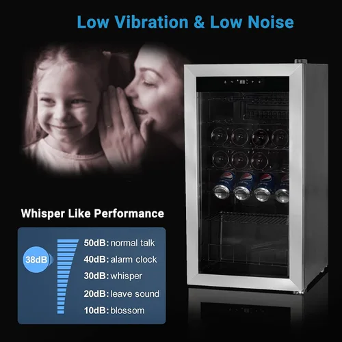 Vista 7 de Refrigerador de vino independiente, compresor de 28 botellas con termostato digital y puerta de vidrio, acero inoxidable