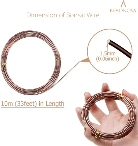 Vista 2 de BEADNOVA Alambre de entrenamiento de bonsái de 98 pies de cobre para entrenamiento de plantas de aluminio, alambre de árbol bonsái para plantas
