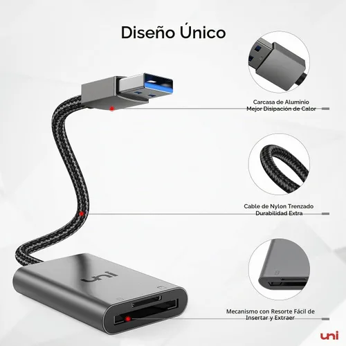 Vista 8 de uni Lector de tarjetas SD, adaptador USB 3.0 de alta velocidad a tarjeta micro SD, lector de tarjetas de memoria de aluminio para computadora