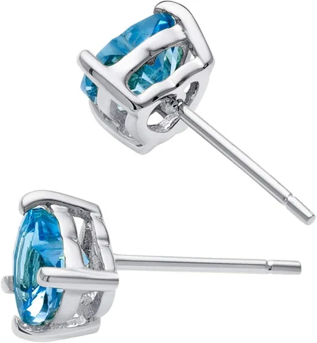 Vista 9 de Peora - Colgante de topacio azul suizo de oro blanco de 14 quilates con forma de corazón y topacio azul suizo de 1 quilate + pendientes de tuerca