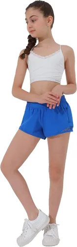 Vista 6 de Aurefin Pantalones cortos deportivos para niñas, pantalones cortos ligeros para correr para adolescentes, niñas, pantalones cortos deportivos