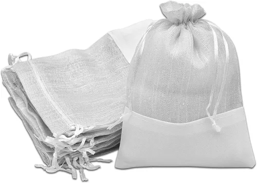 Vista 5 de TheDisplayGuys For Your Modern Living Paquete de 24 bolsas de regalo de lino y organza negra con cordones (XS 3 x 4), recuerdos de fiesta, muestras
