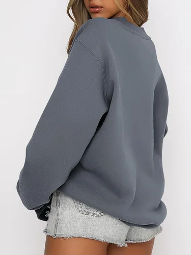 Vista 2 de ANRABESS Sudadera de manga larga para mujer, casual, cuello redondo, ajuste holgado, sudadera con capucha de forro polar para otoño