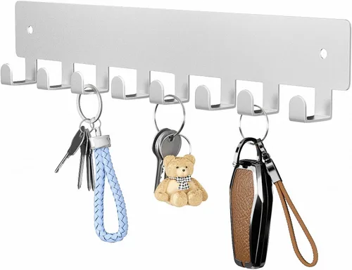 Vista 10 de pickpiff Soporte para llaves de pared, soporte adhesivo para llaves con 8 ganchos para llavero de automóvil, organizador de llavero de metal, negro