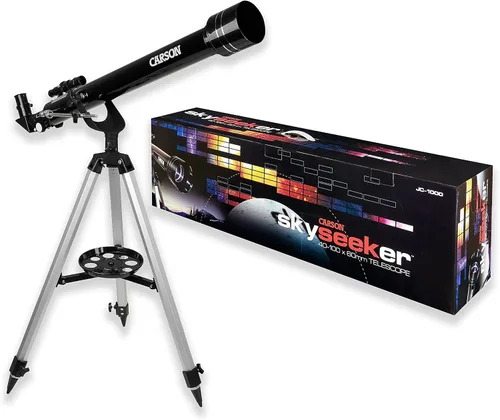 Vista 2 de Carson SkySeeker 40x-100x telescopio refractor principiante con trípode de aluminio (JC-1000) con trípode de aluminio - Incluye múltiples