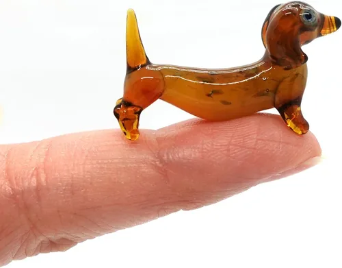 Vista 8 de Dachshund Micro Tiny Figurines Hand Blown Glass Art Animals Collectible Dog-Lover Gift Home Décor (Black Purple)