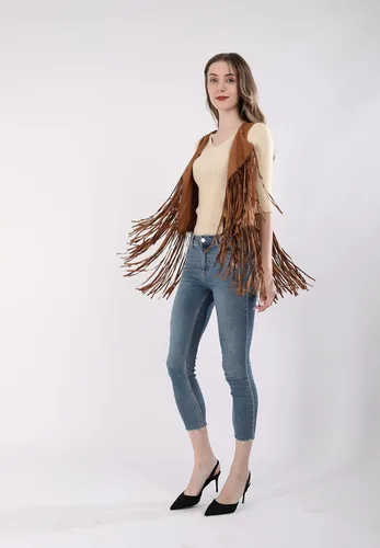 Vista 3 de Paixpays New Tassels Fringe Sleeveless Vest Cardigan Waistcoat Jacket Outwear Tops