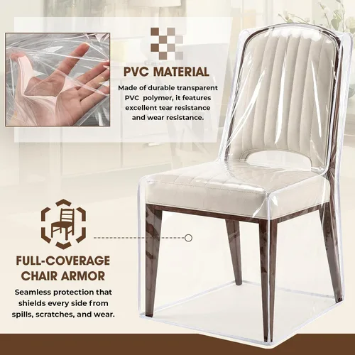 Vista 4 de Zipcase Paquete de 2 fundas transparentes de cobertura total de plástico para sillas de comedor - Protectores de silla de PVC de servicio pesado