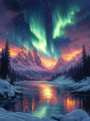 Vista 42 de croshom Kits de Arte de Diamantes Grandes para Adultos, Kits de Pintura de Arte de Diamantes de Paisaje Aurora Boreal para Adultos, 5D DIY Taladros