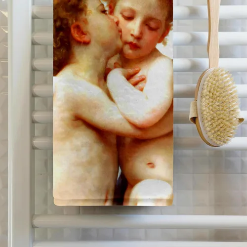 Vista 2 de 3D Rose Cupid and Psyche As Children 1890-L Amour Enfants-Bouguereau-Baby Angel Cherubs Kiss-Toalla clásica, 15 x 22 pulgadas, multicolor