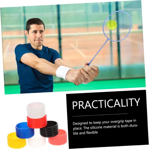 Vista 7 de INOOMP 14 bandas flexibles y de agarre para raqueta para tenis y bádminton, incluye diseño reutilizable transparente macarrón
