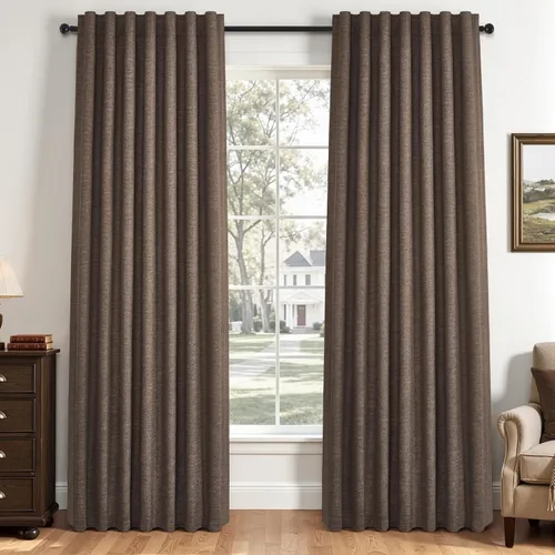 Vista 10 de Topfinel cortinas opacas de lino beige y blanco de 63 pulgadas de largo, 2 paneles para ventana pequeña, estilo natural de abedul bohemio y rústico