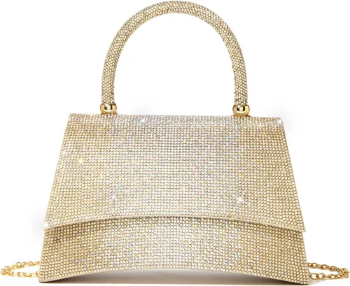 Vista 8 de Bolso de mano con strass para mujer, bandolera brillante y bolsos para boda, fiesta, noche, bolso cruzado