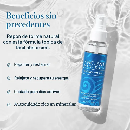 Vista 3 de Ancient Minerals Botella de spray de aceite de magnesio de cloruro de magnesio Zechstein puro y genuino - Magnesio tópico para aplicación en la piel