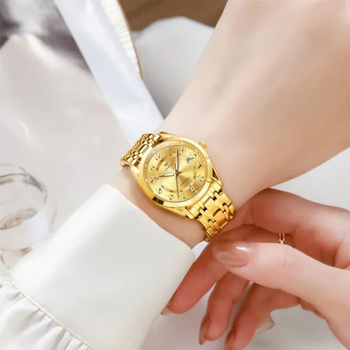 Vista 8 de OLEVS Reloj de pulsera de cuarzo para mujer, de acero inoxidable, impermeable, luminoso, fecha, fácil de leer, para mujer