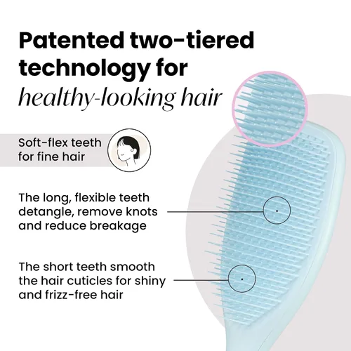 Vista 2 de Tangle Teezer Cepillo desenredante fino y frágil, elimina nudos y reduce la rotura, grande y tamaño de viaje, azul y menta