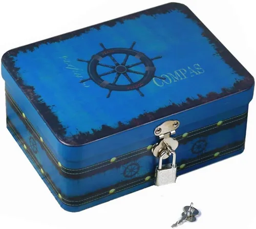Vista 8 de dream_light Caja de almacenamiento rectangular de hojalata de estilo retro con candado, caja de almacenamiento de escritorio de cocina