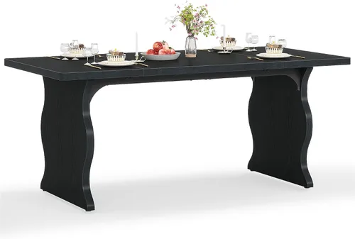 Vista 9 de Tribesigns Mesa de comedor negra para mesa de cocina moderna rectangular de 4 a 6 pulgadas, muebles de cocina y comedor grandes de granja