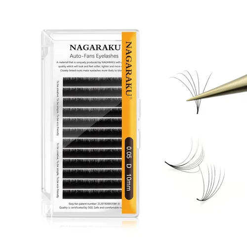 Vista 63 de NAGARAKU Easy Fan - Extensiones de pestañas prefabricadas en abanico de 3 capas, pestañas autoflorecientes de mega volumen, pestañas automáticas