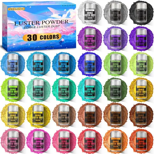 Vista 7 de Aheroi Set de purpurina comestible, 15 colores de polvo de lustre comestible, purpurina brillante para polvo de bebidas, purpurina para fondant