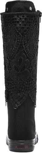 Vista 4 de Momuk Botas de lona de moda para niñas hasta la rodilla, Negro