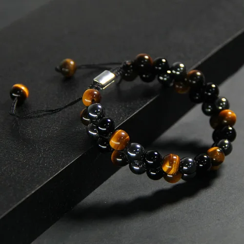 Vista 5 de Xrunhua Triple Protection Crystal Bracelet for Men Women Genuine Tigers Eye Obsidian Black Onyx Hematite Lava Rock Beaded Bracelets Bring Luck and