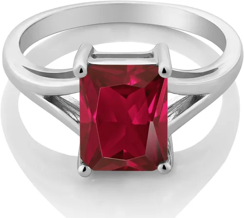 Vista 84 de Gem Stone King Anillo de compromiso solitario con diseño clásico de vástago dividido para mujer, plata de ley 925, piedra natal de piedra preciosa