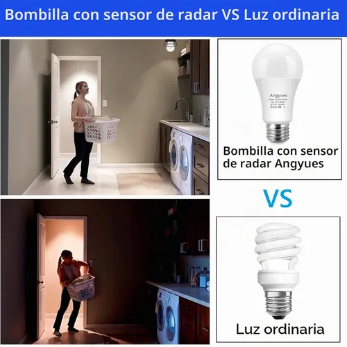 Vista 5 de Bombilla con sensor de movimiento radar, rango de detección ajustable de 12 W (equivalente a 100 W) A19 con detección de movimiento para exteriores