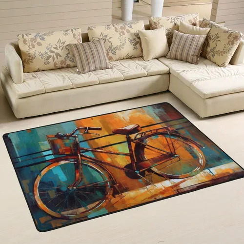 Vista 2 de Alfombra de área con diseño de bicicleta de 4 x 6 pies, duraderas para exteriores e interiores, suaves, esponjosas y antideslizantes, perfectas