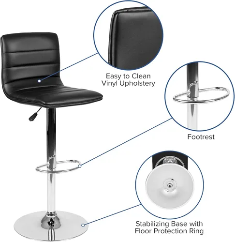 Vista 4 de Flash Funiture silla de bar ajustable con base cromada, Vinilo, Negro Naranja