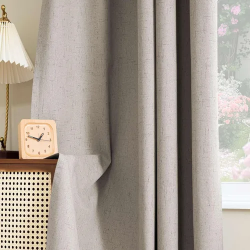 Vista 107 de H.VERSAILTEX Cortina 100% opaca para dormitorio, 63 pulgadas de largo, con ojales, cara de lino, bloqueo de luz completa, cortina para sala de Arena