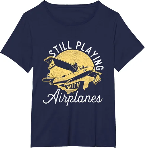 Vista 18 de Still Playing With Airplanes - Camiseta de control remoto RC Avión Piloto, Negro