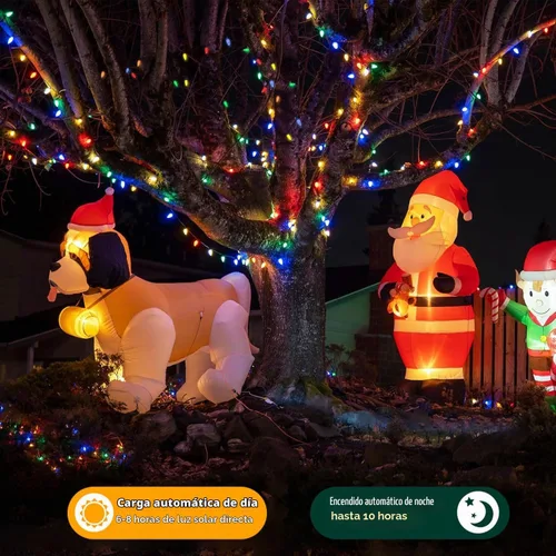 Vista 5 de HUGSVIK - Cadena de luces solares de Navidad de 39 pies, 100 LED, 8 modos, luces C6 de fresa, luces impermeables para exterior, para árbol