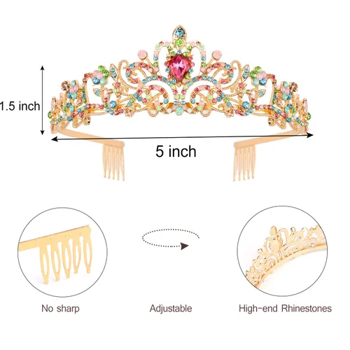Vista 6 de Tiara de cumpleaños para niñas, corona de princesa con banda de cumpleaños, diadema de cumpleaños, coronas de cumpleaños para mujeres, tiaras