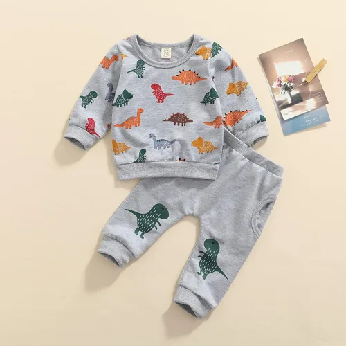 Vista 3 de Ropa de bebé recién nacido diseño de animal de dinosaurio género neutral de manga larga para otoño e invierno