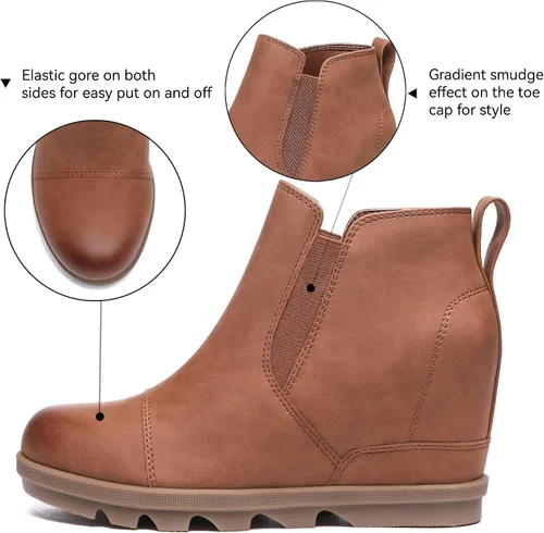 Vista 2 de Athlefit Botines de cuña para mujer, cómodos y sin cordones, de cuero, con plataforma