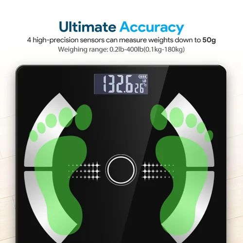 Vista 4 de Báscula de grasa corporal, báscula de peso inteligente, báscula digital de baño con funcionalidad Bluetooth, capaz de analizar grasa corporal, masa