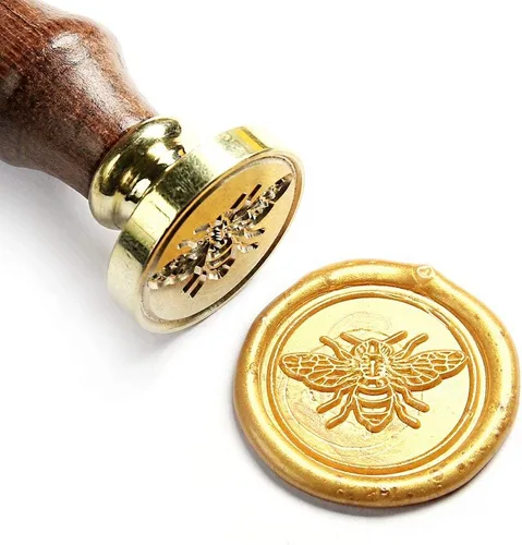 Vista 2 de UNIQOOO Sello de cera Little Bee con varillas metálicas de cera de sellado dorado antiguo, decoración perfecta para invitaciones de boda, tarjetas