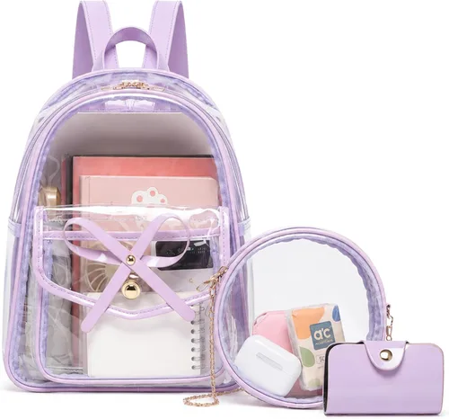 Vista 23 de I IHAYNER Mochila de cuero de moda de 3 piezas con lazo para niñas, mochila, bolso para mujer, mochila para damas, bolsa de hombro Beige