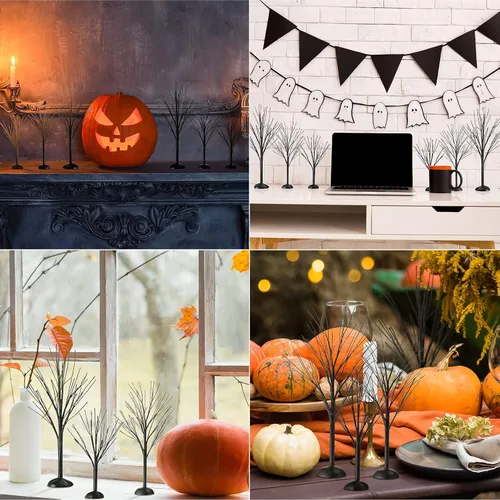 Vista 2 de Yunlly Accesorios de pueblo de Halloween, mini adorno de árbol de otoño, exhibición de árbol artificial, rama pequeña desnuda de invierno, rama