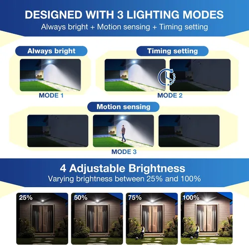 Vista 3 de [Usado] Luces solares impermeables para exteriores, luces LED de calle de 6500 K con sensor de movimiento y control remoto, luces de inundación